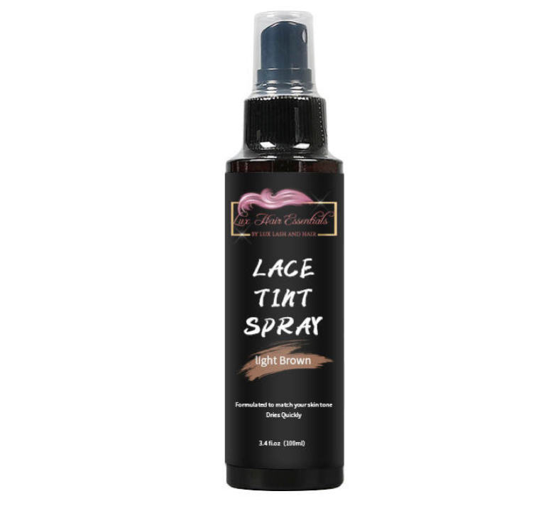 Lux Lash and Hair Lace Tint Spray in Light Brown, 3.4 oz (100ml) bottle for natural wig lace blending and skin tone match.