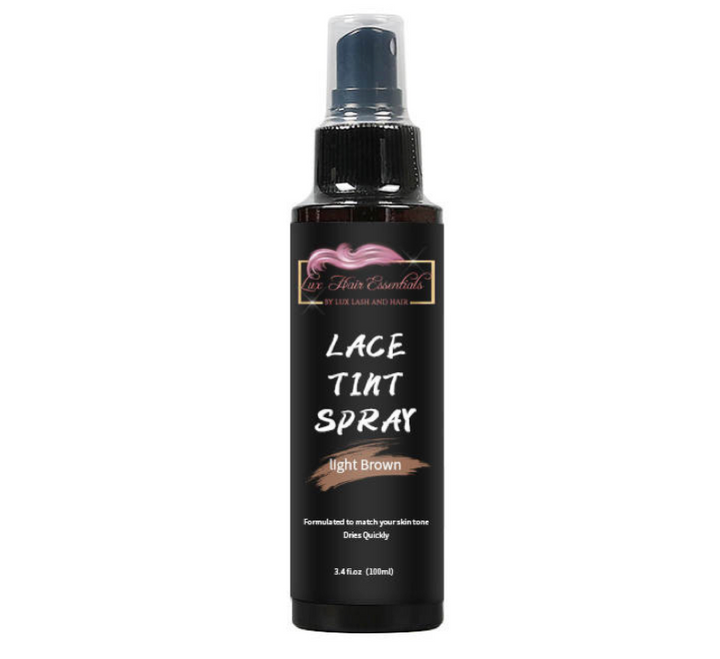 Lux Lash and Hair Lace Tint Spray in Light Brown, 3.4 oz (100ml) bottle for natural wig lace blending and skin tone match.