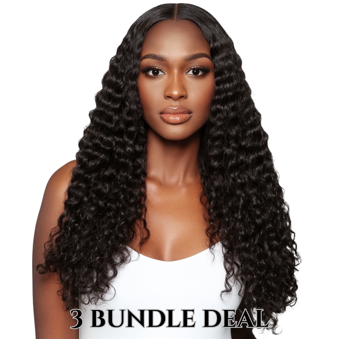 Model wearing Raw Burmese Curly hair bundles, showcasing tight, defined curls with natural shine and full volume.