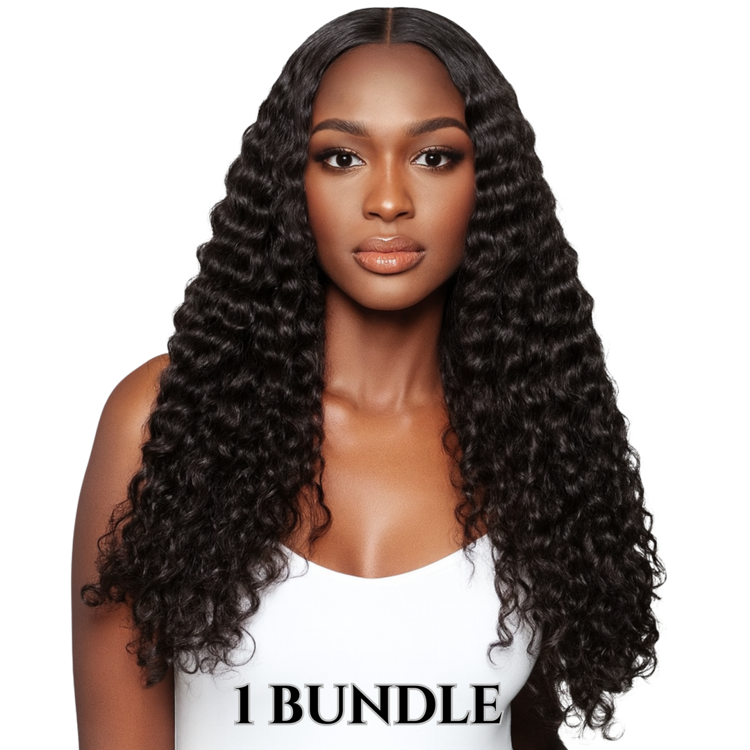 Model wearing Raw Burmese Curly hair bundles, showcasing tight, defined curls with natural shine and full volume.