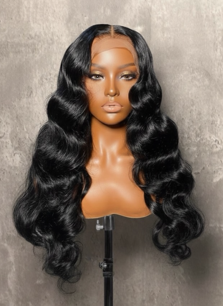 Premium 100% raw deep wave human-hair wig with HD lace front, long defined waves, and natural hairline — Lux Lash and Hair wig product photo.