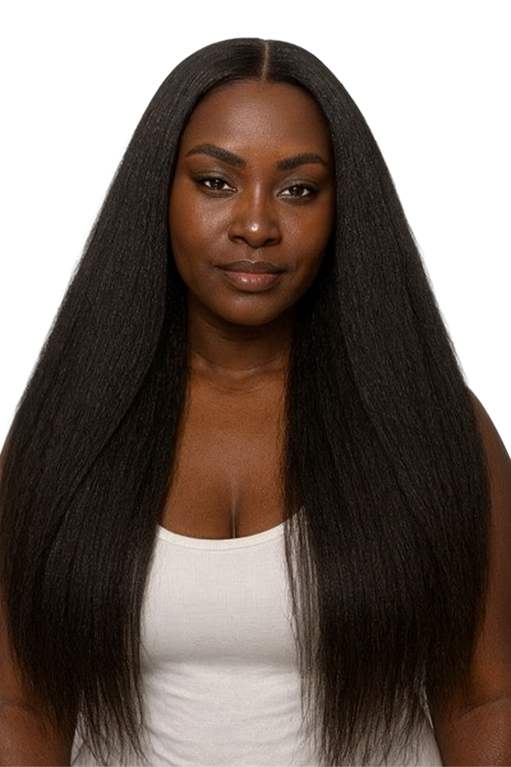 Model wearing Lux Lash and Hair Raw Cambodian Kinky Straight extensions, full coarse texture blending seamlessly with natural 4A–4C hair.